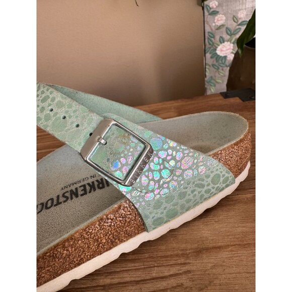 Birkenstock Gizeh Birko-Flor Metallic Stones Aqua Thong Sandals Size 39 Wide - Picture 9 of 14